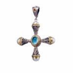 Santorini cross in 18K Gold and sterling silver with aquamarine
