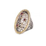 Floral ring in 18K Gold and Sterling Silver with rubies