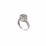Crown round Ring in 18K solid Yellow Gold and sterling silver with Blue topaz