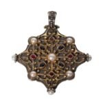 Pendant in 18K Gold, Sterling Silver and semi precious stones