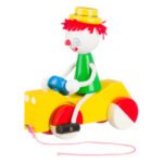 Ξύλινο Συρόμενο Κλόουν σε Αυτοκινητάκι