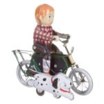 Κουρδιστό Μεταλλικό Αγόρι Με Ποδήλατο Και Σκύλο