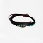 Βραχιόλι με Μάτι από Επιχρυσωμένο Ασήμι και Γαλάζιες Χάντρες